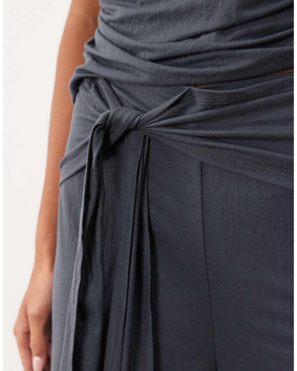 ASOS Blue Jersey Tie Waist Detail Wide Leg Trouser