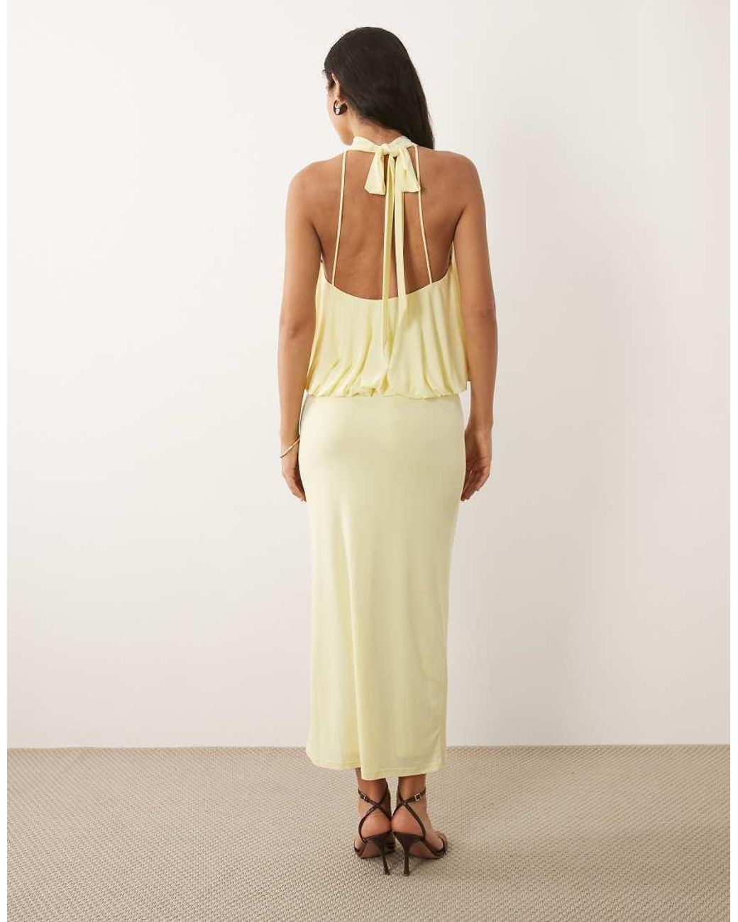 TFNC London Natural Slinky High Neck Halter Detail Backless Maxi Dress