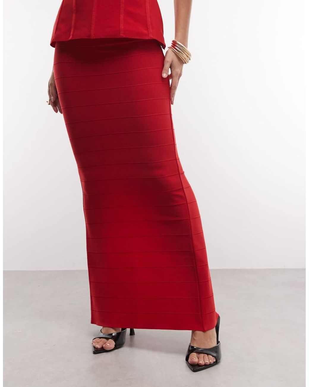 ASOS Red Striped Bandage Maxi Skirt