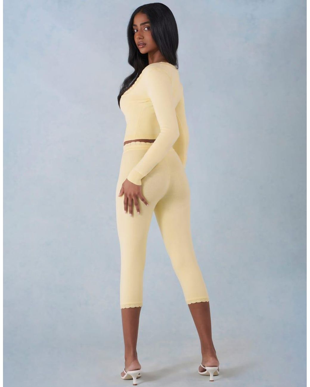 Oh Polly Blue Wool Feel Scallop Edge Capri Pants Co-Ord