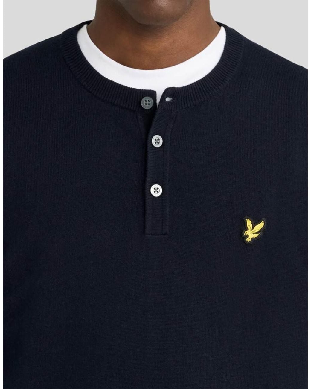 Lyle & Scott Blue Mid Knits Cotton Merino Henley Jumper for men