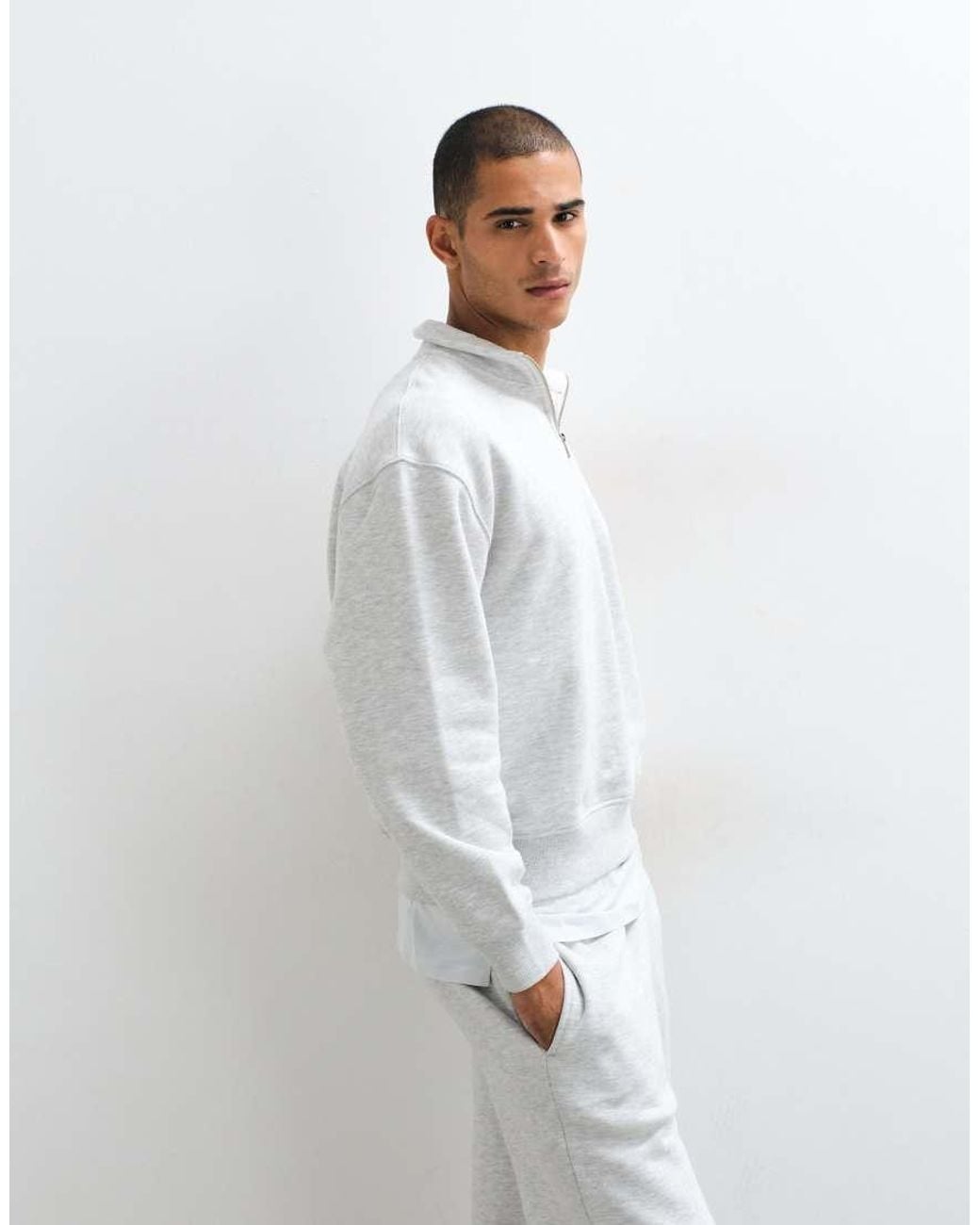 4505 White Rest Day 400Gsm Heavyweight Cotton Boxy 1/4 Zip Sweat for men