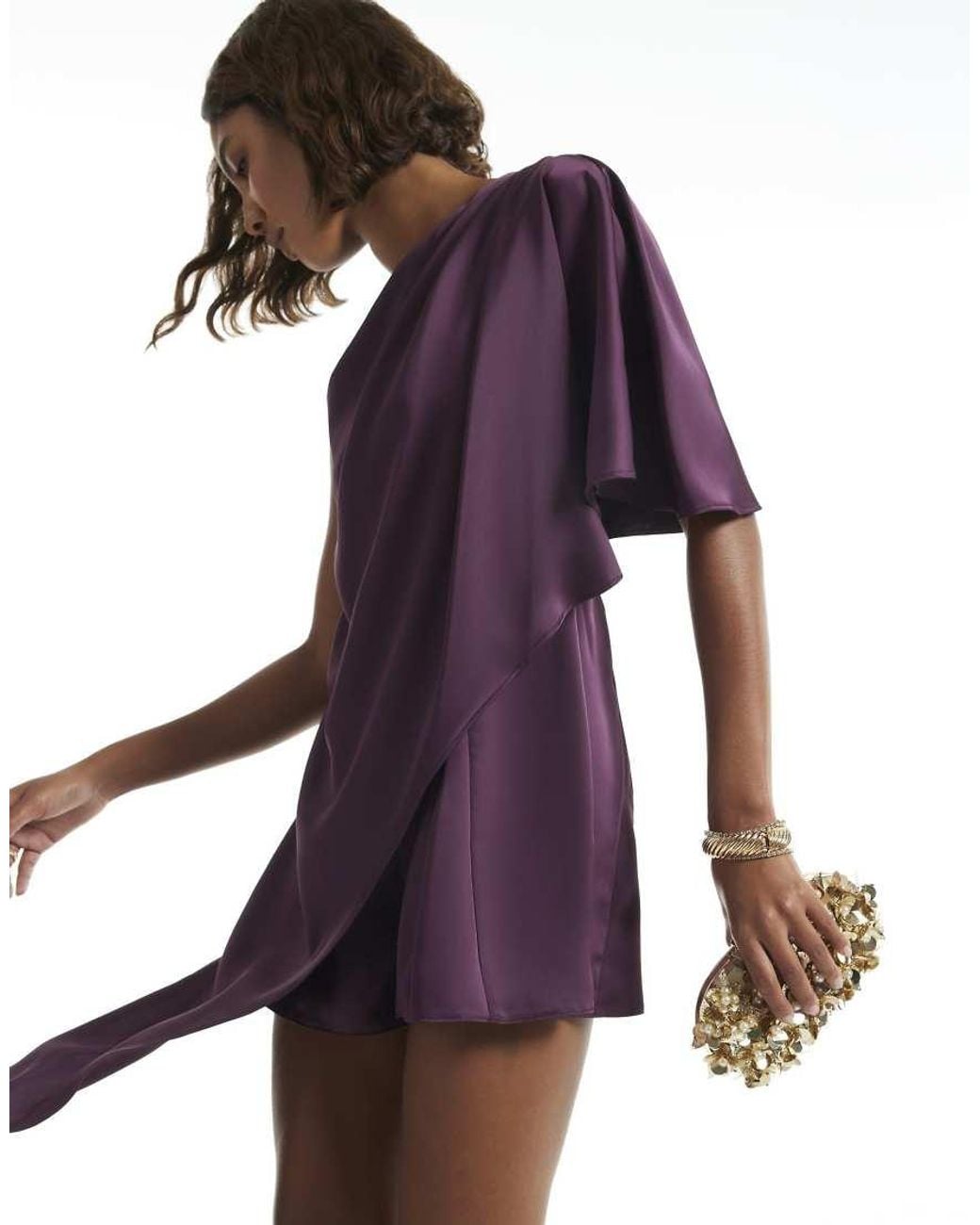 River Island Purple Asymmetrical Cape Playsuit