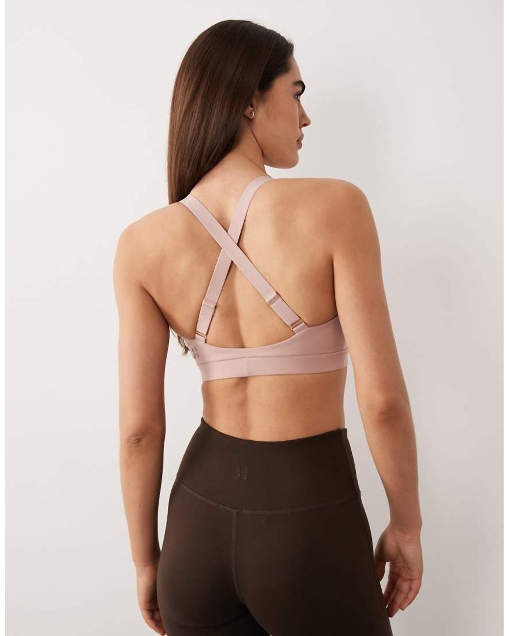 4505 Brown V Neck Medium Support Sports Bra With Adjustable Straps