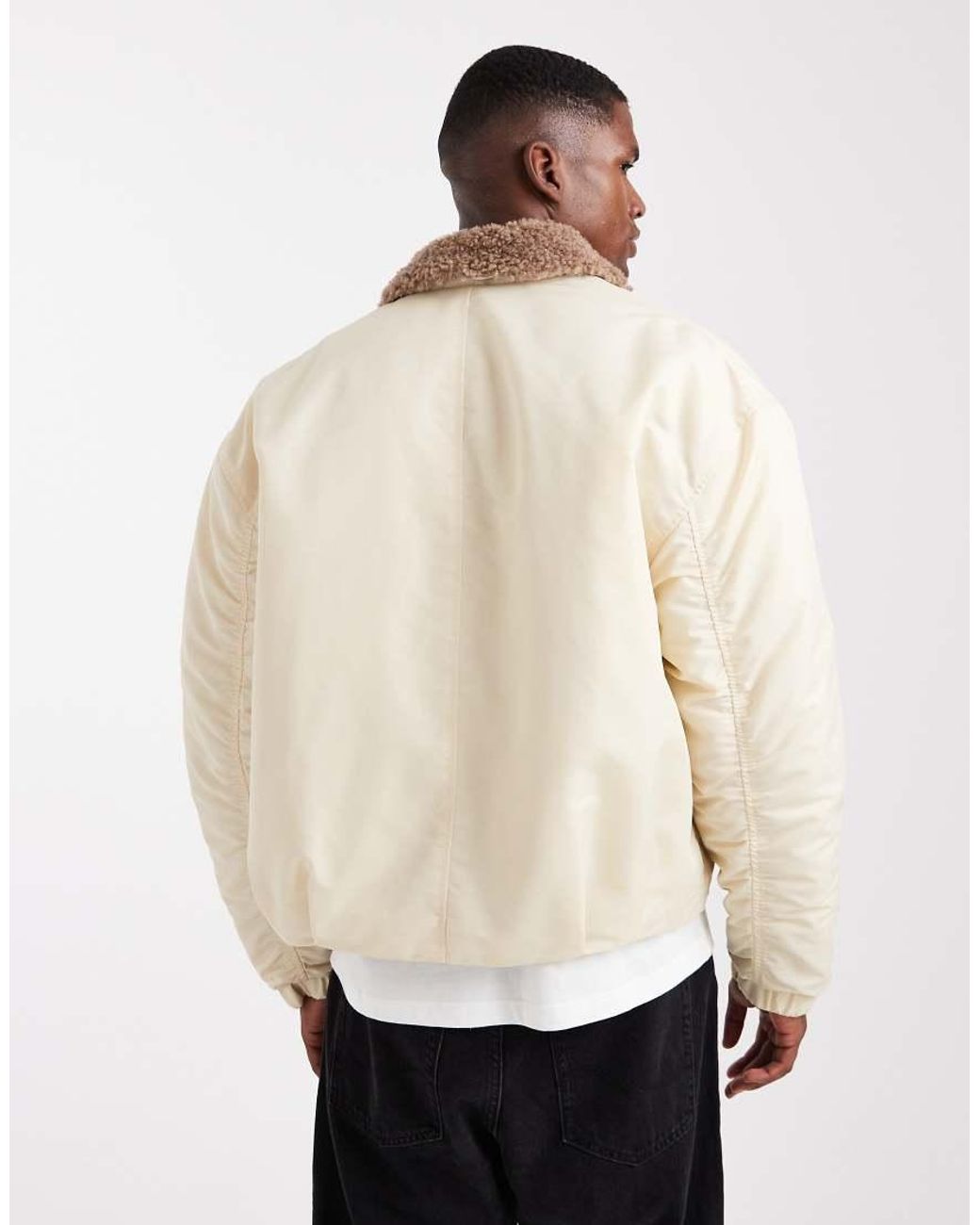 ASOS Natural Bomber Jacket With Borg Collar for men