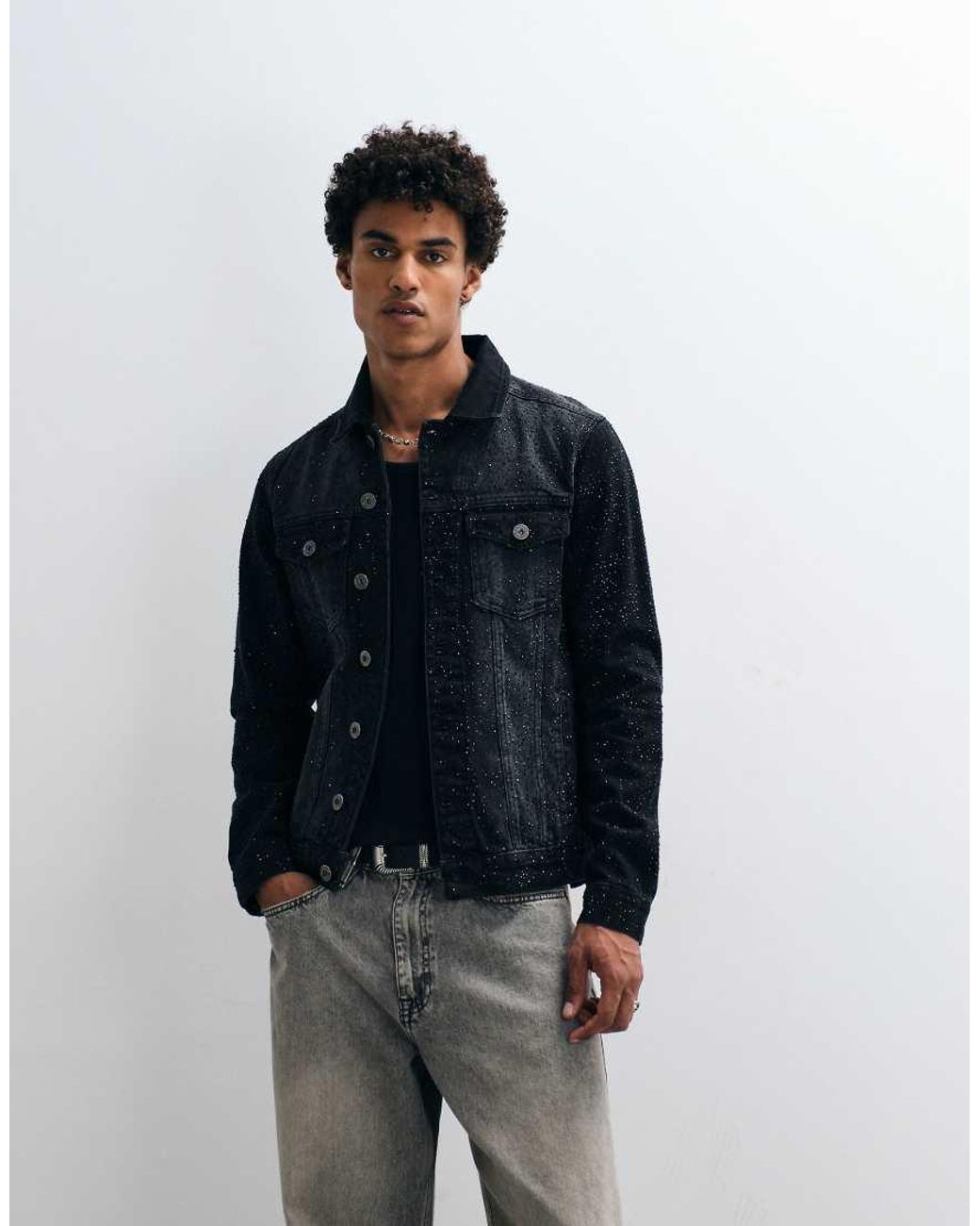Courtside Blue Rhinestone Embellished Denim Jacket for men