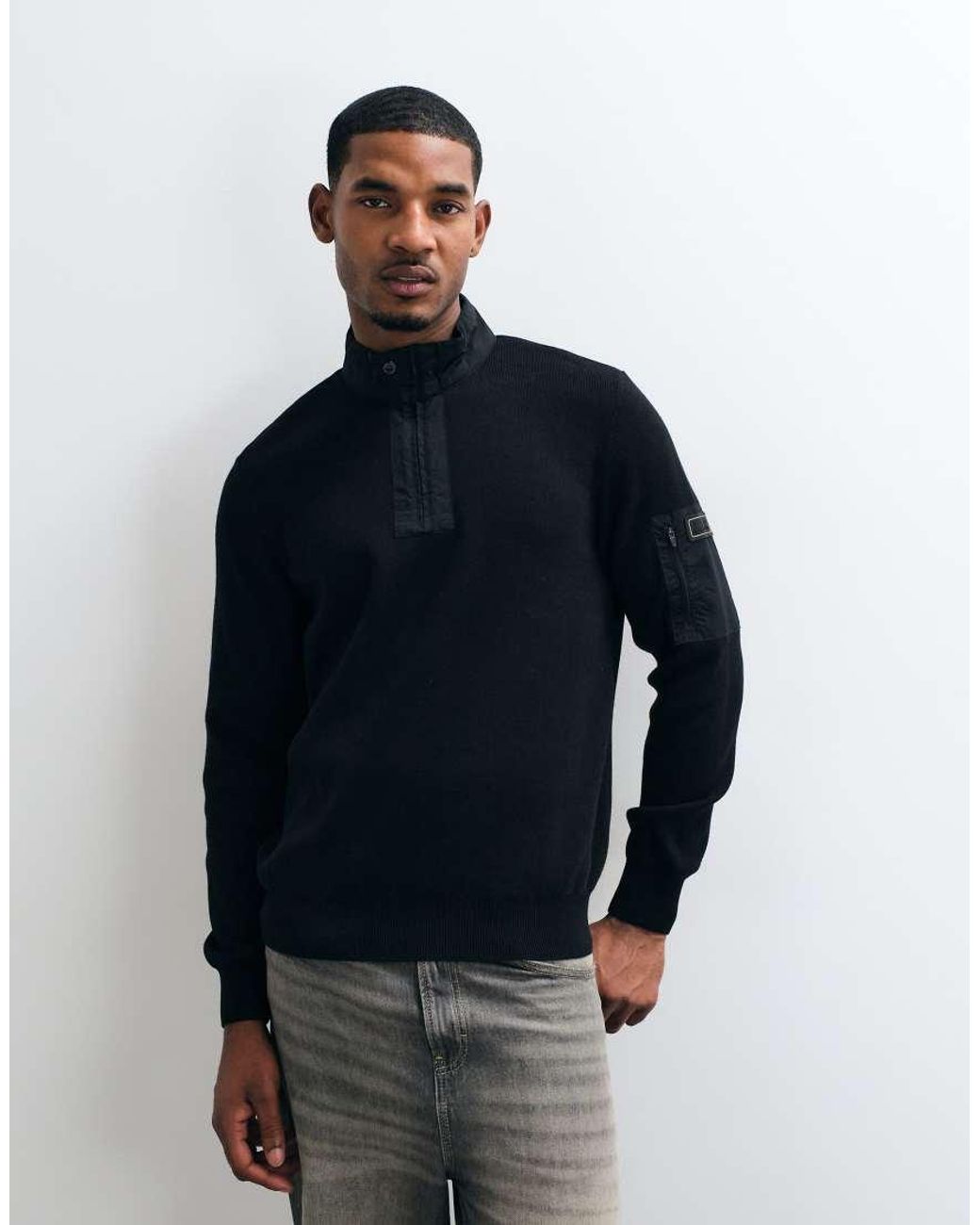 Barbour Blue Half Zip Knitted Jumper for men