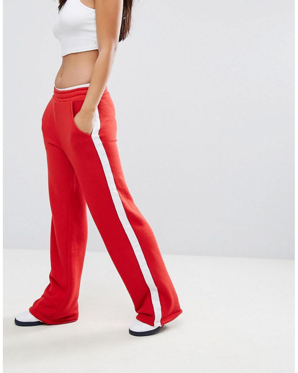 Fila Cotton Tracksuit Bottoms With Side Stripe in Red | Lyst Australia