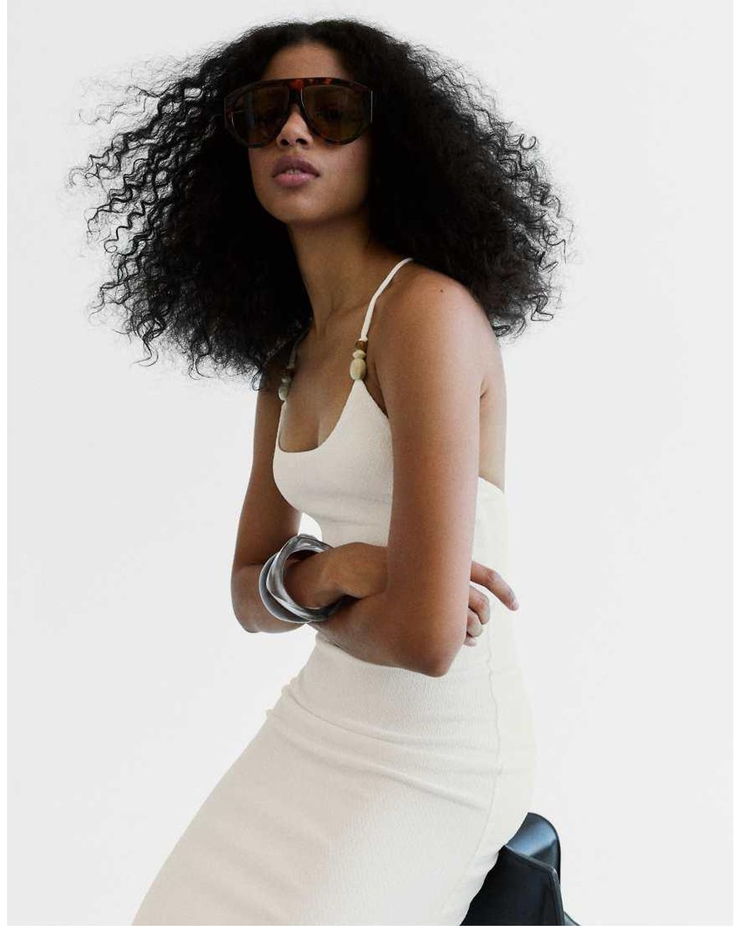 Bershka White Rustic Strappy Midi Dress