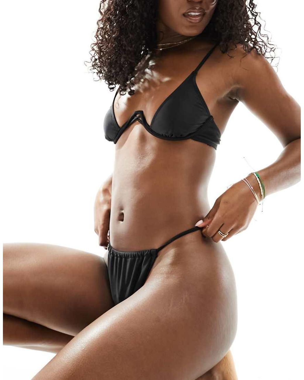 Miss Selfridge Brown Plunge Cup Detail Bikini Top