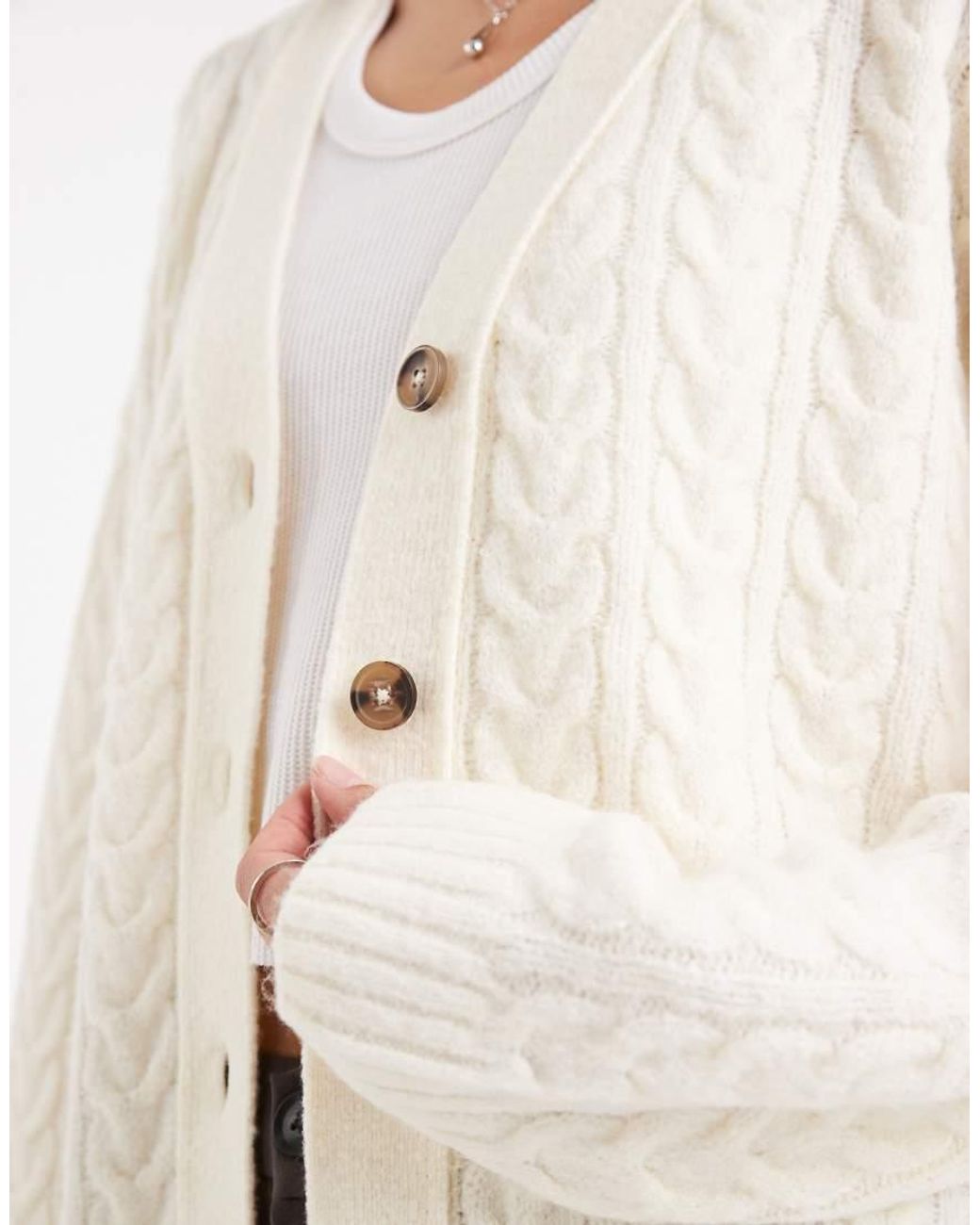 Miss Selfridge Natural Oversized Longline Cable Cardigan