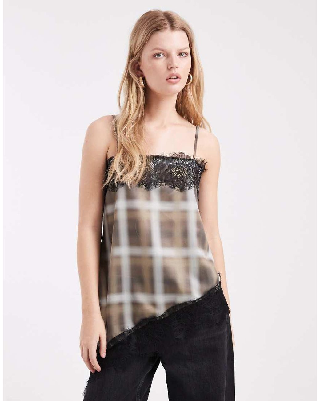 ASOS Natural Satin Lace Trim Asym Cami Top