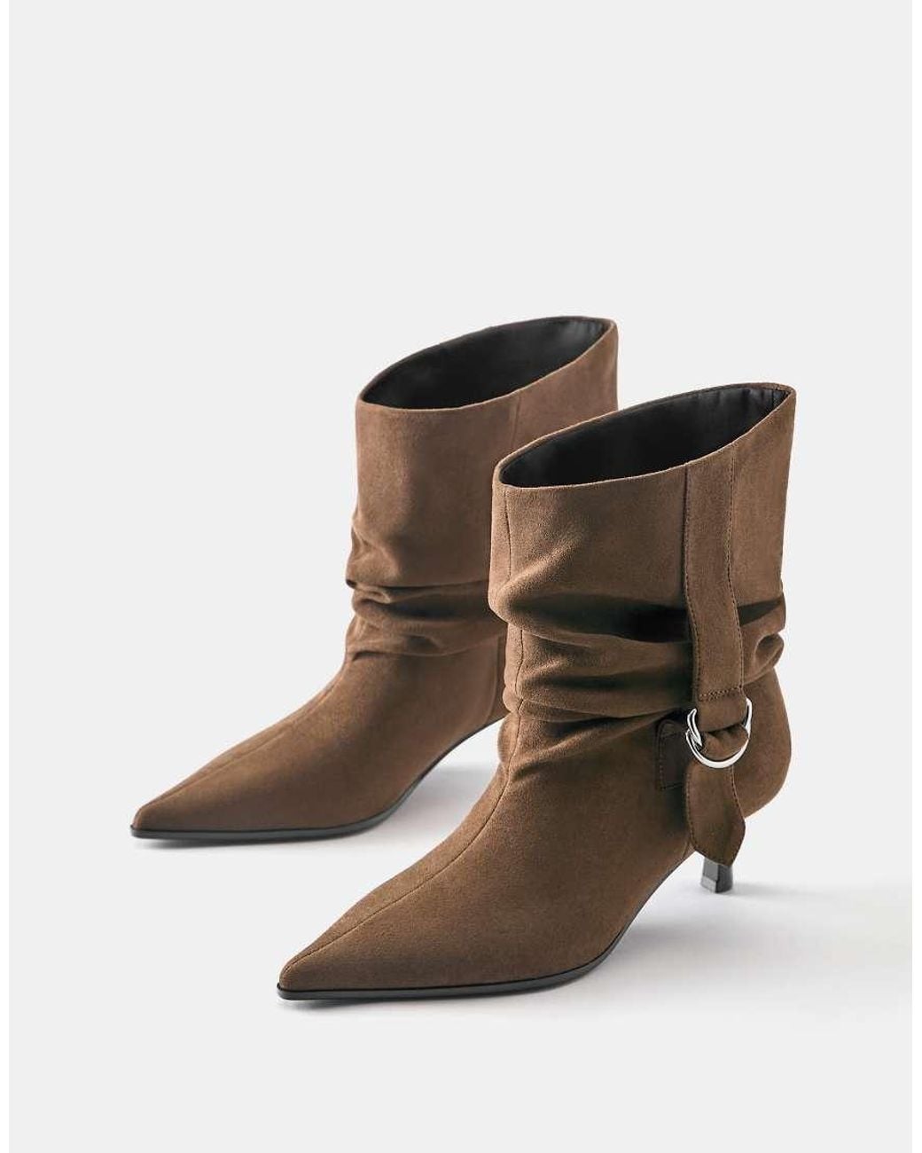 Pull&Bear Brown Ruched-ankle High-heel Boots