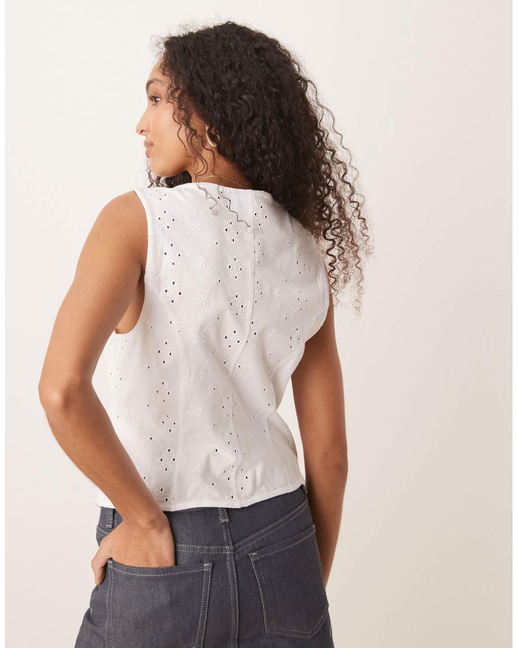 ASOS White Broderie Button Down Waistcoat