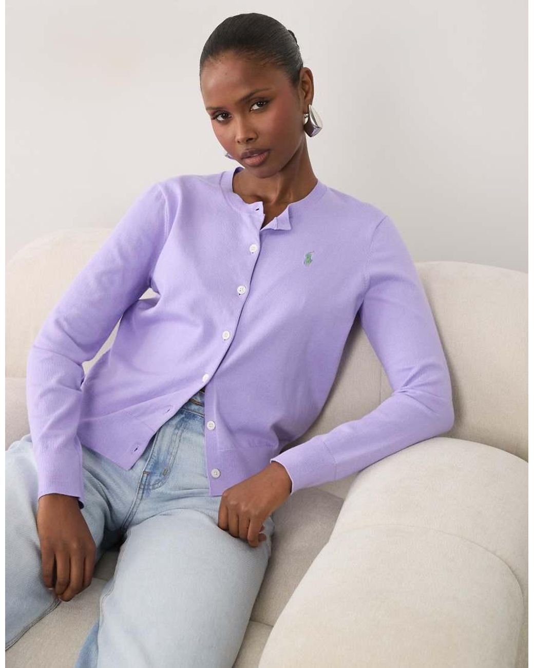 Polo Ralph Lauren Purple Icon Logo Fine Knit Cardigan