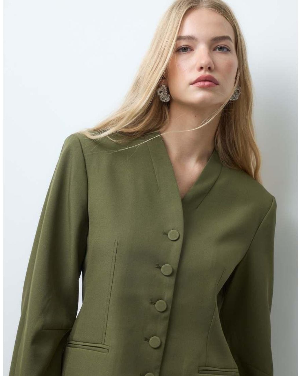 Vero Moda Green Structured Collarless Blazer