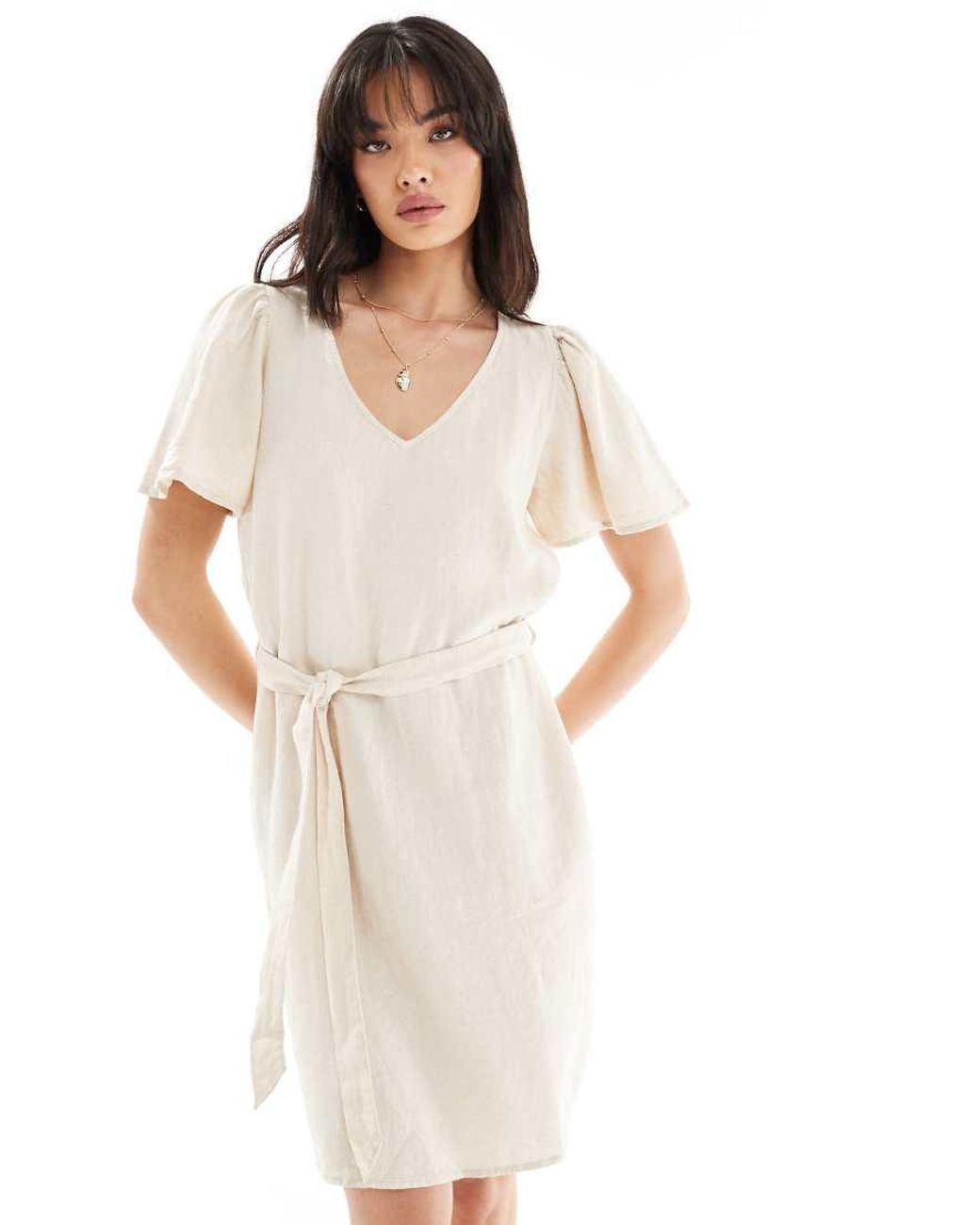 Jdy Natural Linen Mix Tie Detail Dress
