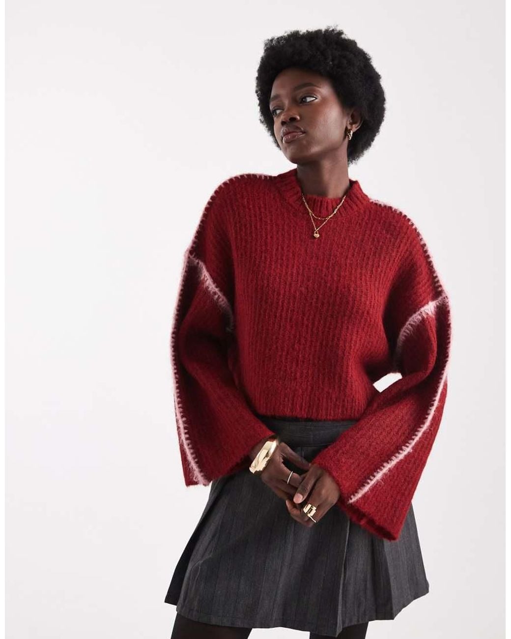 Native Youth Red Seam Detail Cropped Jumper
