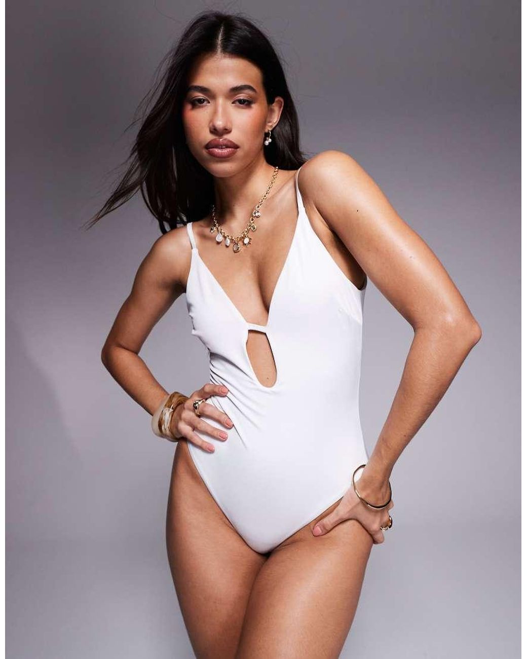 ASOS Gray Maya Cut-out Plunge Swimsuit