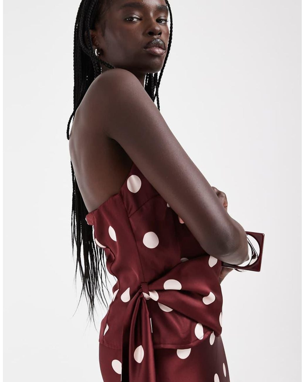 4th & Reckless Red Satin Halterneck Drape Waist Detail Top Co-Ord