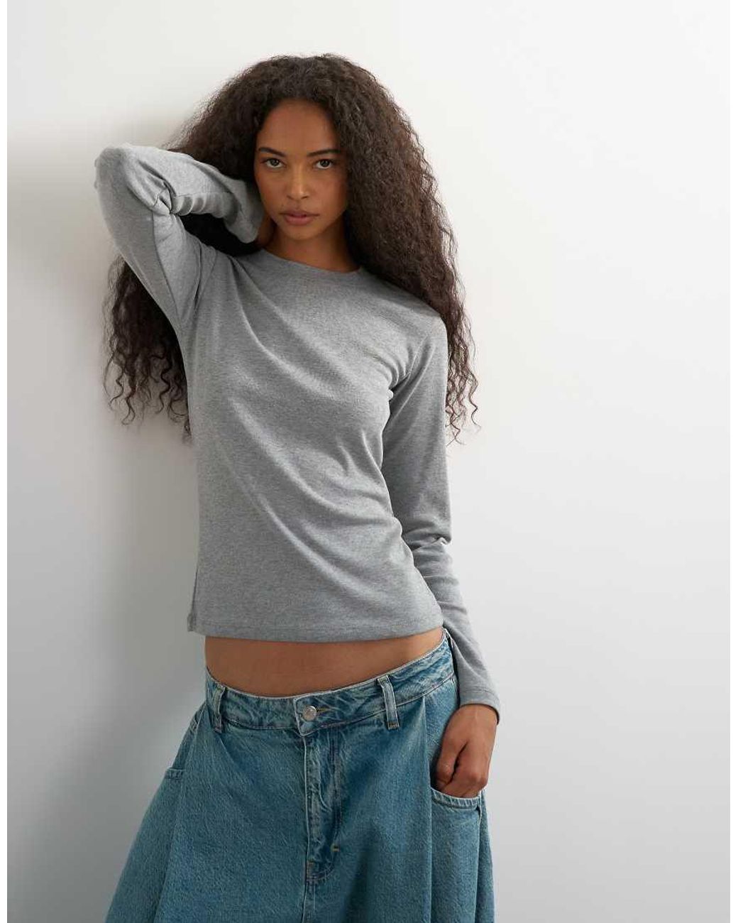 TOPSHOP Brown Long Sleeve Everyday Tee