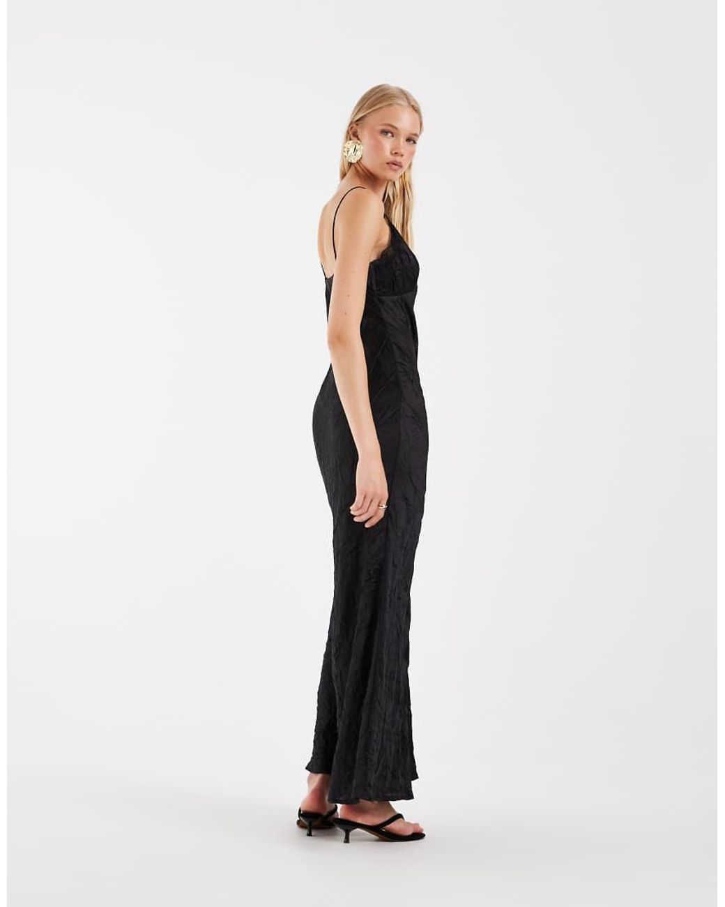 ASOS Black Lace Detail Button Down Front Slip Maxi Dress