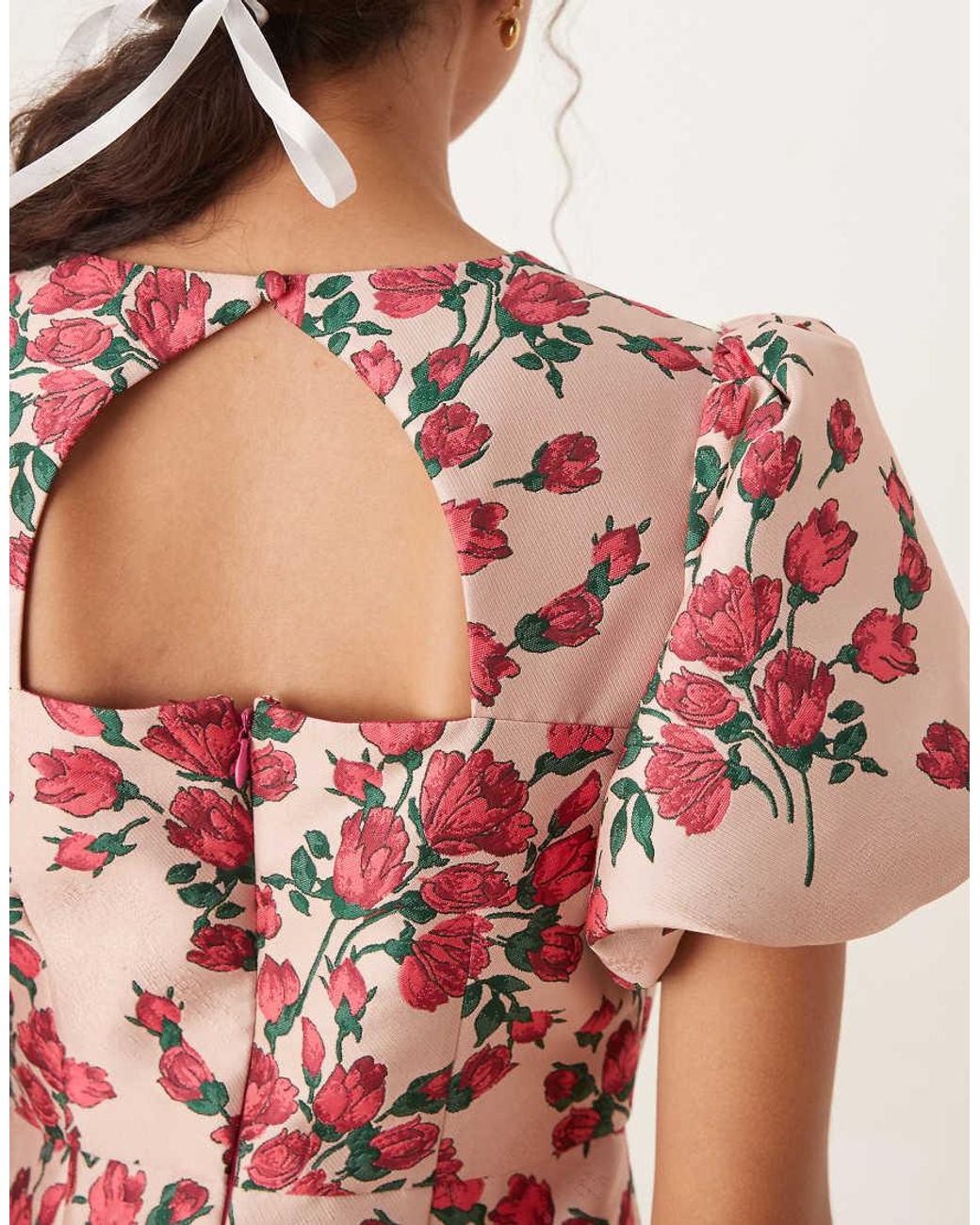 Maya Red Floral Short Puff Sleeve Mini Dress