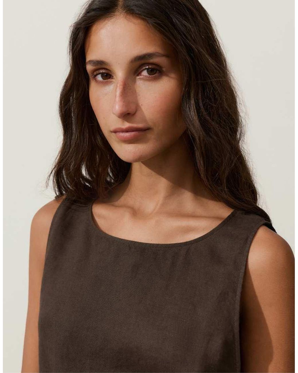 Oysho Black Sleeveless Top With 100% Linen Scarf