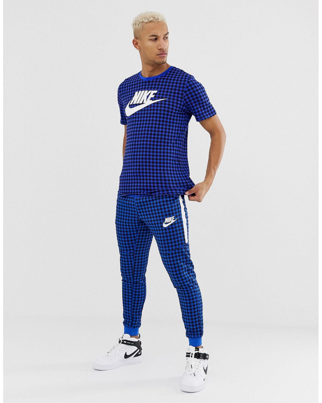 Nike Gingham Check joggers in Blue for Men | Lyst UK