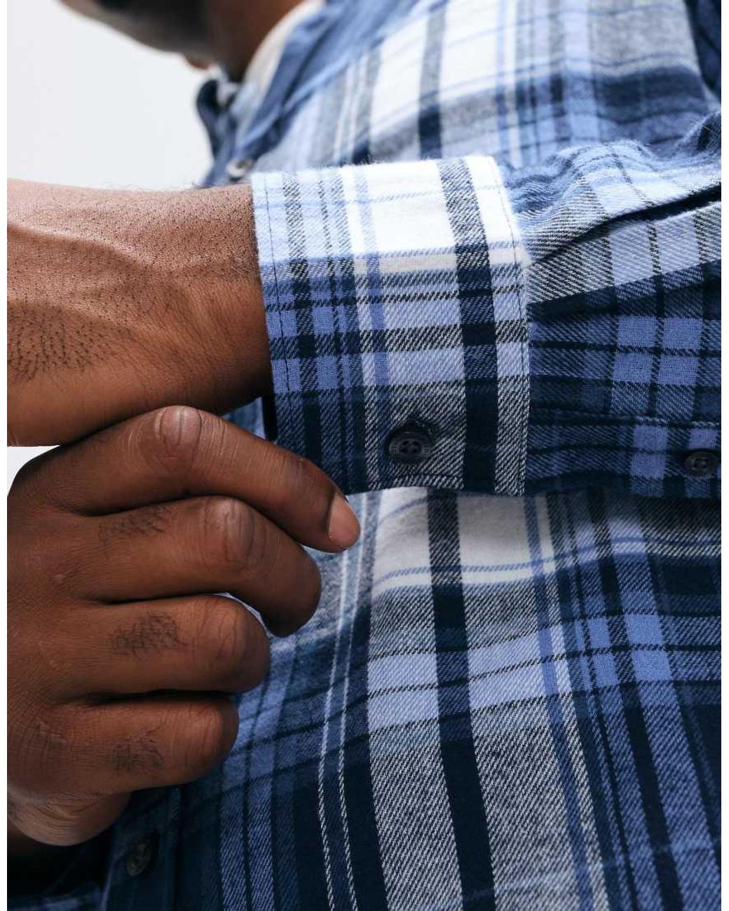 French Connection Blue Check Long Sleeve Flannel Shirt for men