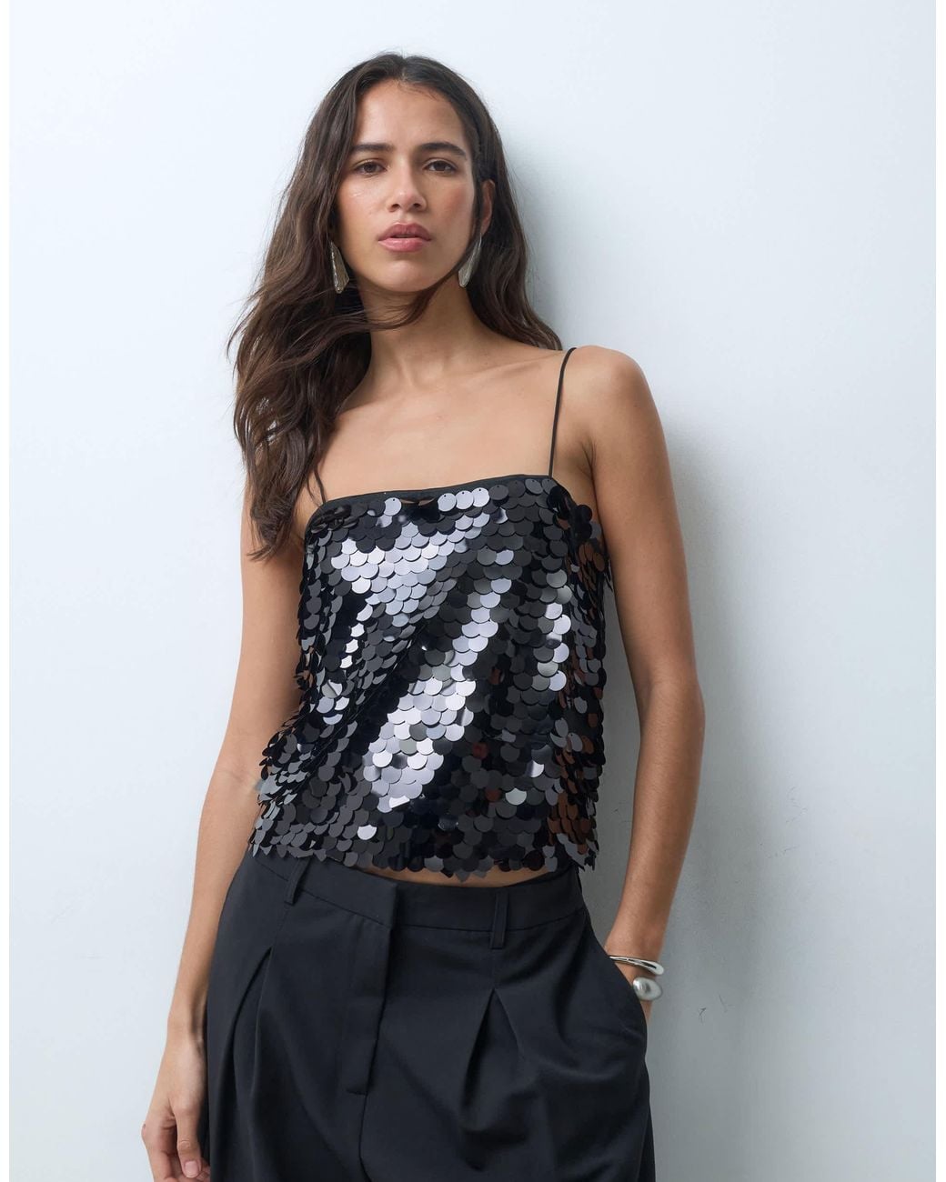 ASOS Blue Sequin Square Neck Cami