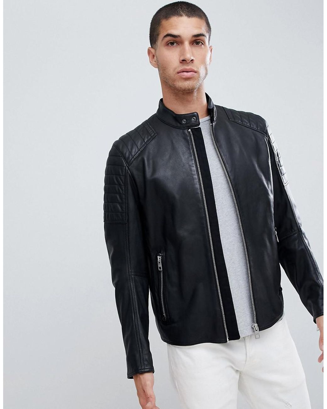 BOSS by HUGO BOSS Jaysee Slim Fit Leather Biker Jacket In Black for Men |  Lyst