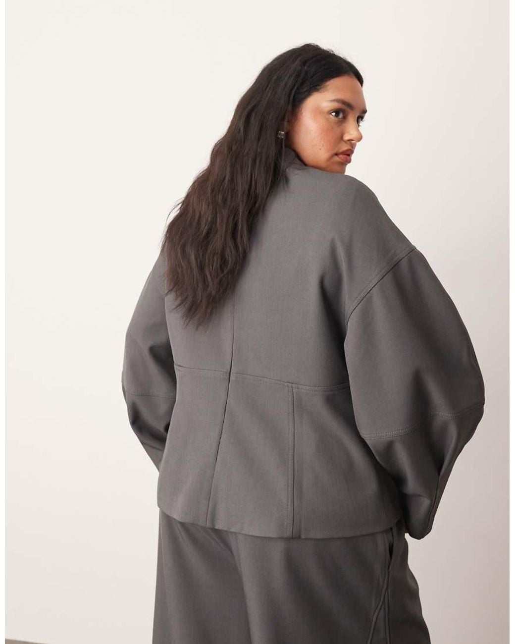 ARRANGE Gray Curve Tailored Seam Detail Sculpted Top With Ovoid Sleeve