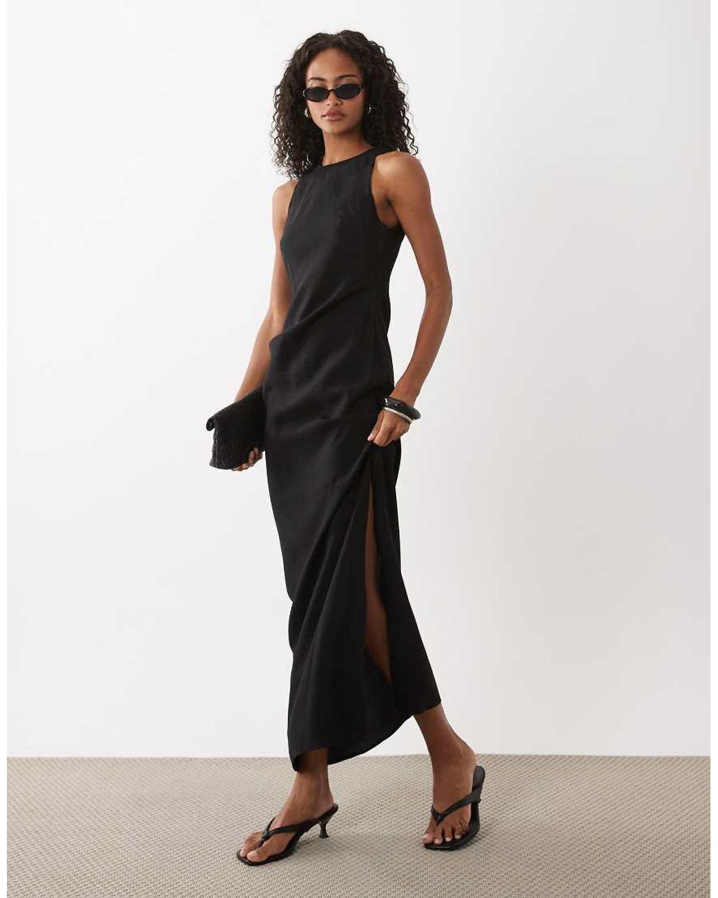 ASOS White Racer Neck Cupro Tuck Detail Maxi Dress