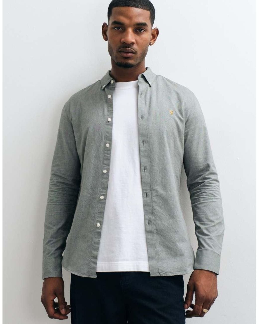 Farah Gray Brewer Long Sleeve Logo Shirt for men