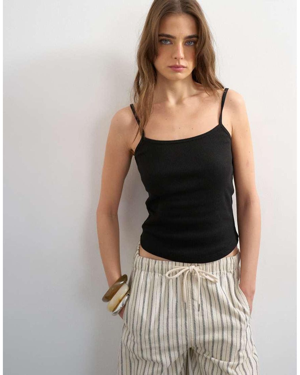 TOPSHOP Black Ribbed Micro Camisole