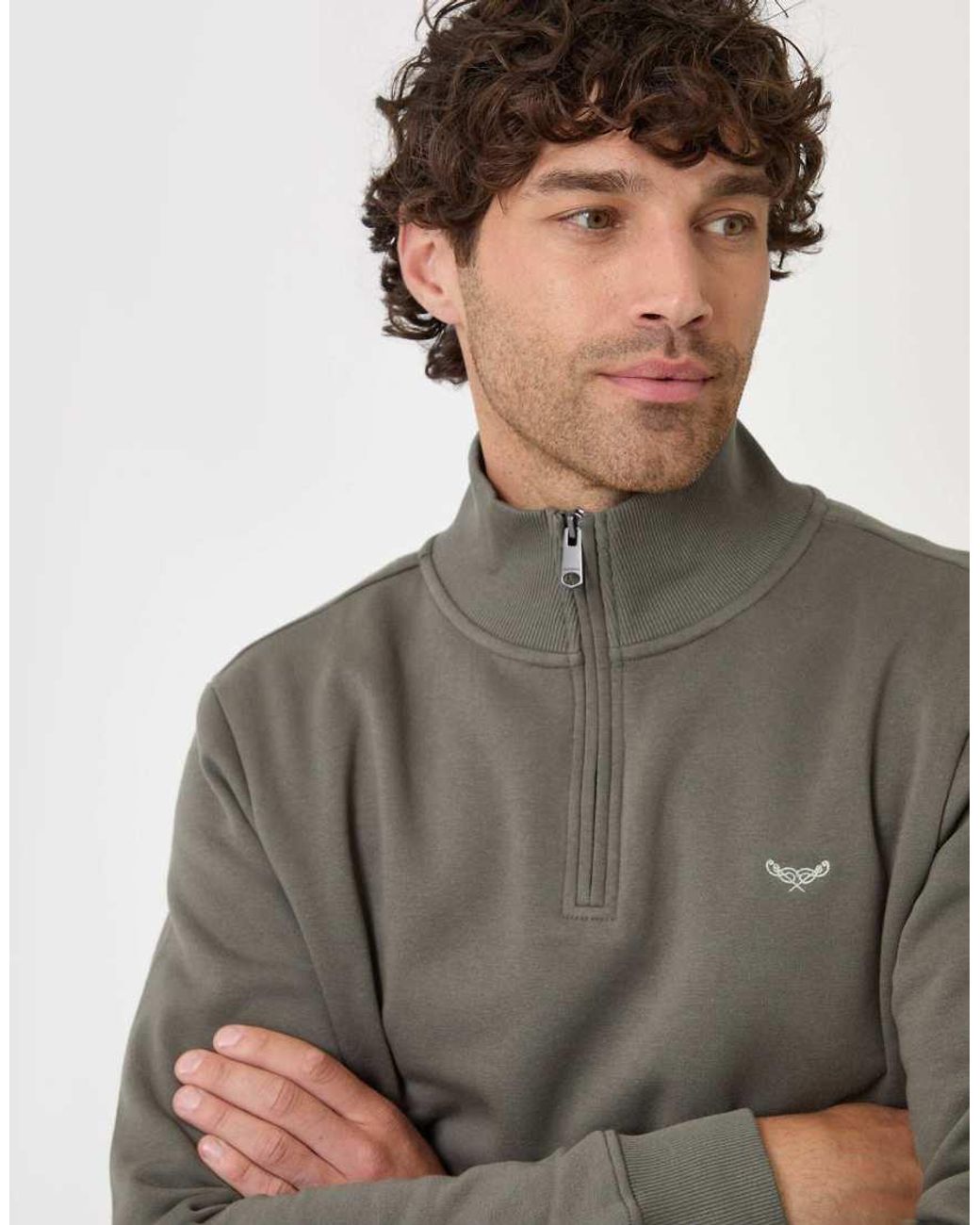 Threadbare Gray Cotton Rich Quarter Zip Sweatshirt for men