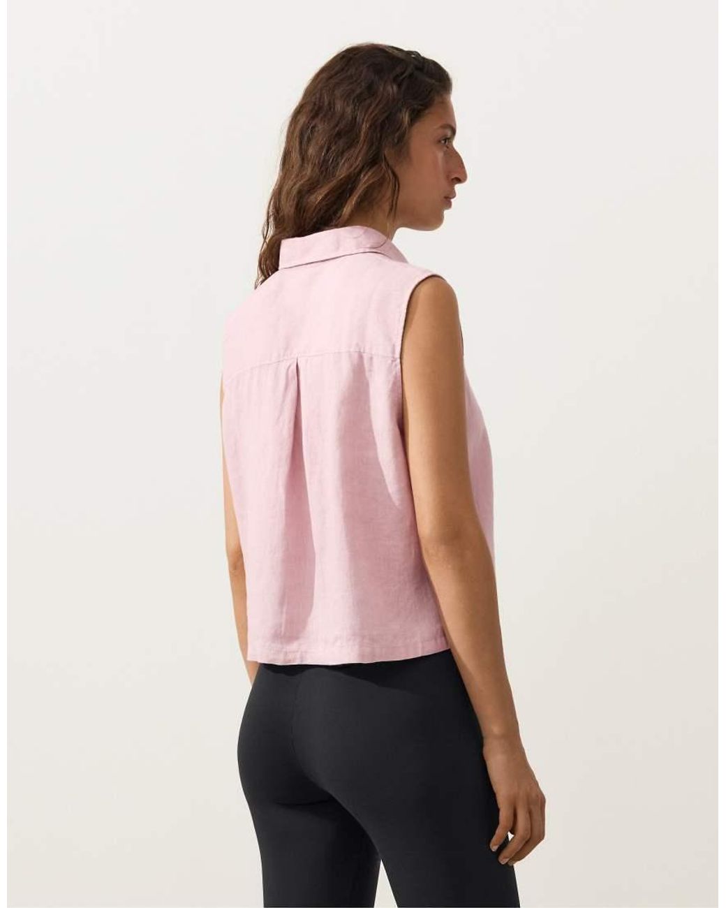 Oysho Red 100% Linen Sleeveless Cropped Shirt