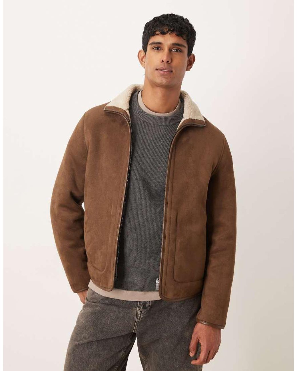 Mango Natural Relaxed Fit Borg Lined Jacket for men