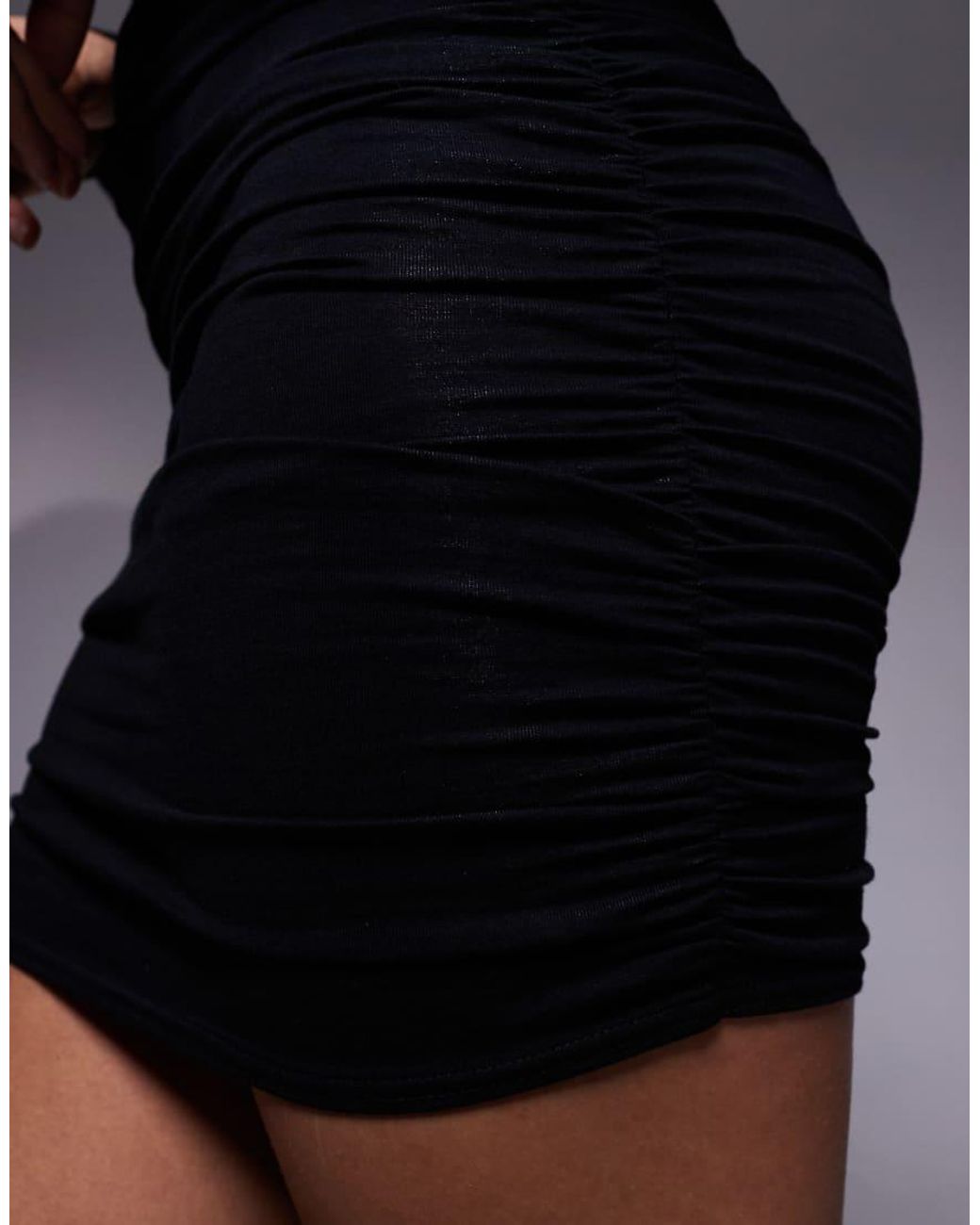 Fashionkilla Black Exclusive Cotton Rich Off Shoulder Ruched Skirt Long Sleeve Mini Dress