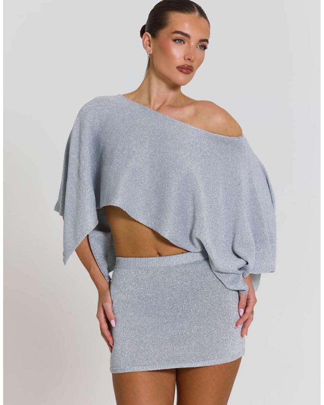 Aria Cove Blue Glitter Knit Mini Skirt Co-ord