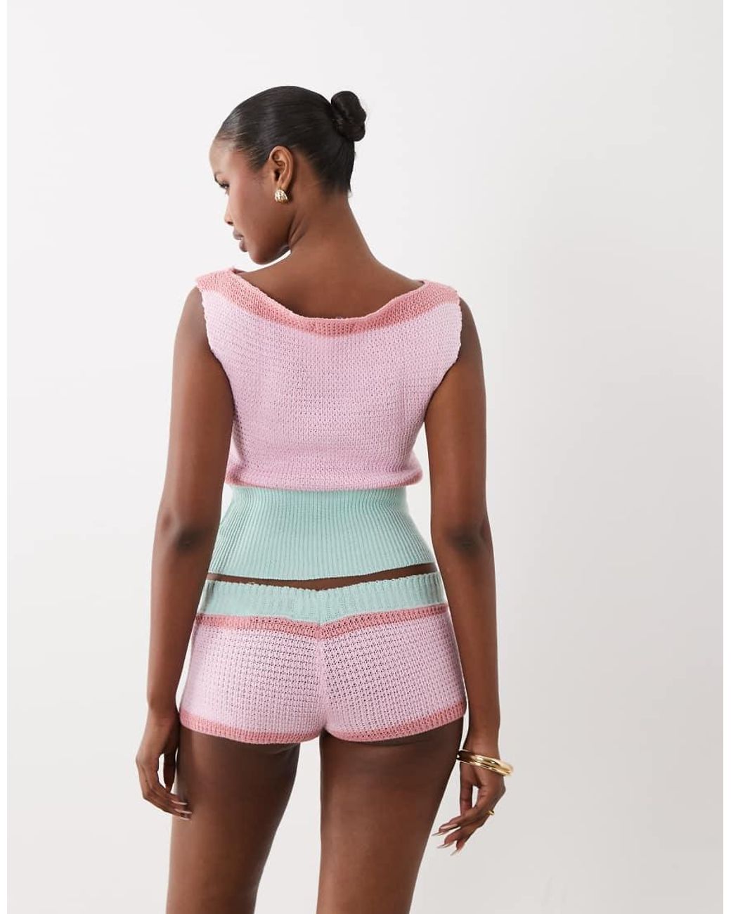 Kiwi & Co Pink Knitted Colourblock Micro Shorts Co-Ord