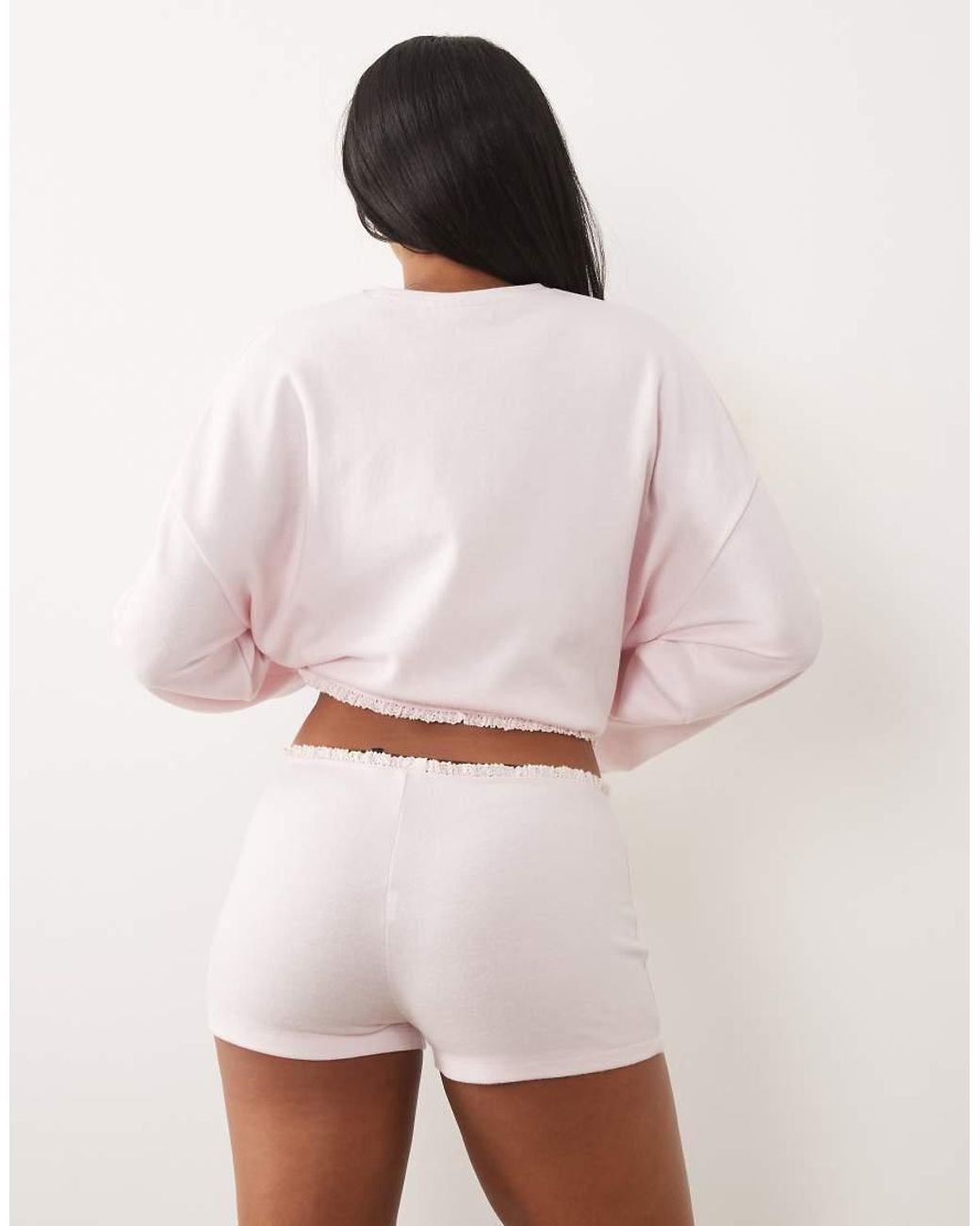 ASOS Pink Soft Jersey Pajama Boy Shorts With Floral Trim