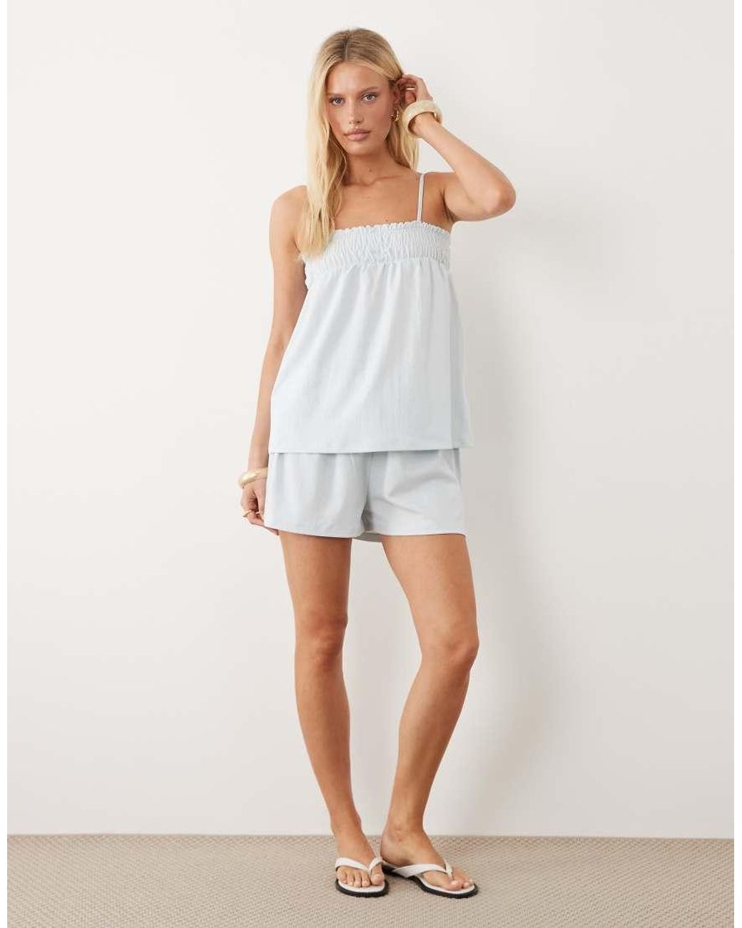ASOS White Shirred Square Neck Cami Top Co-ord