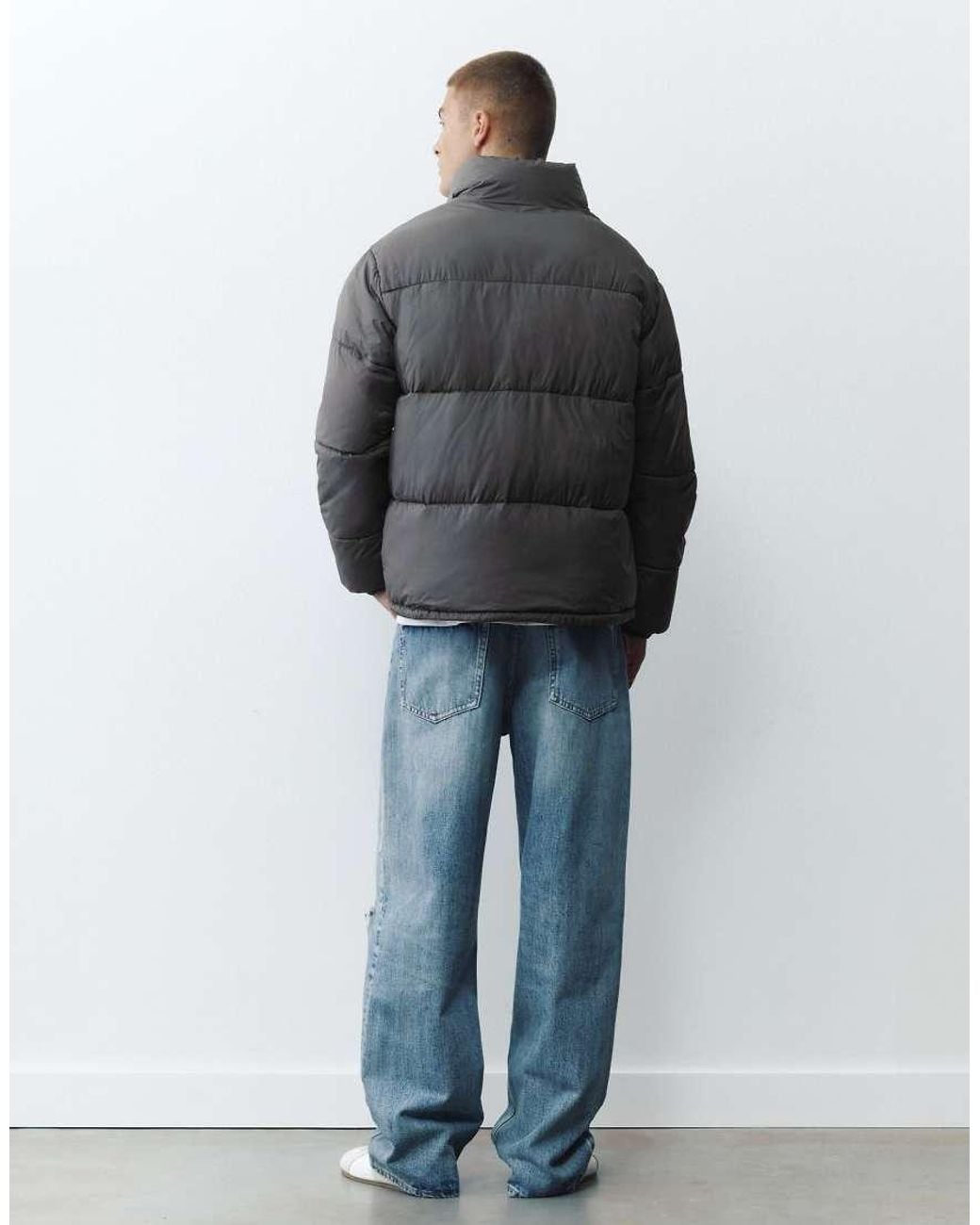 Pull&Bear Gray High Neck Puffer Jacket for men