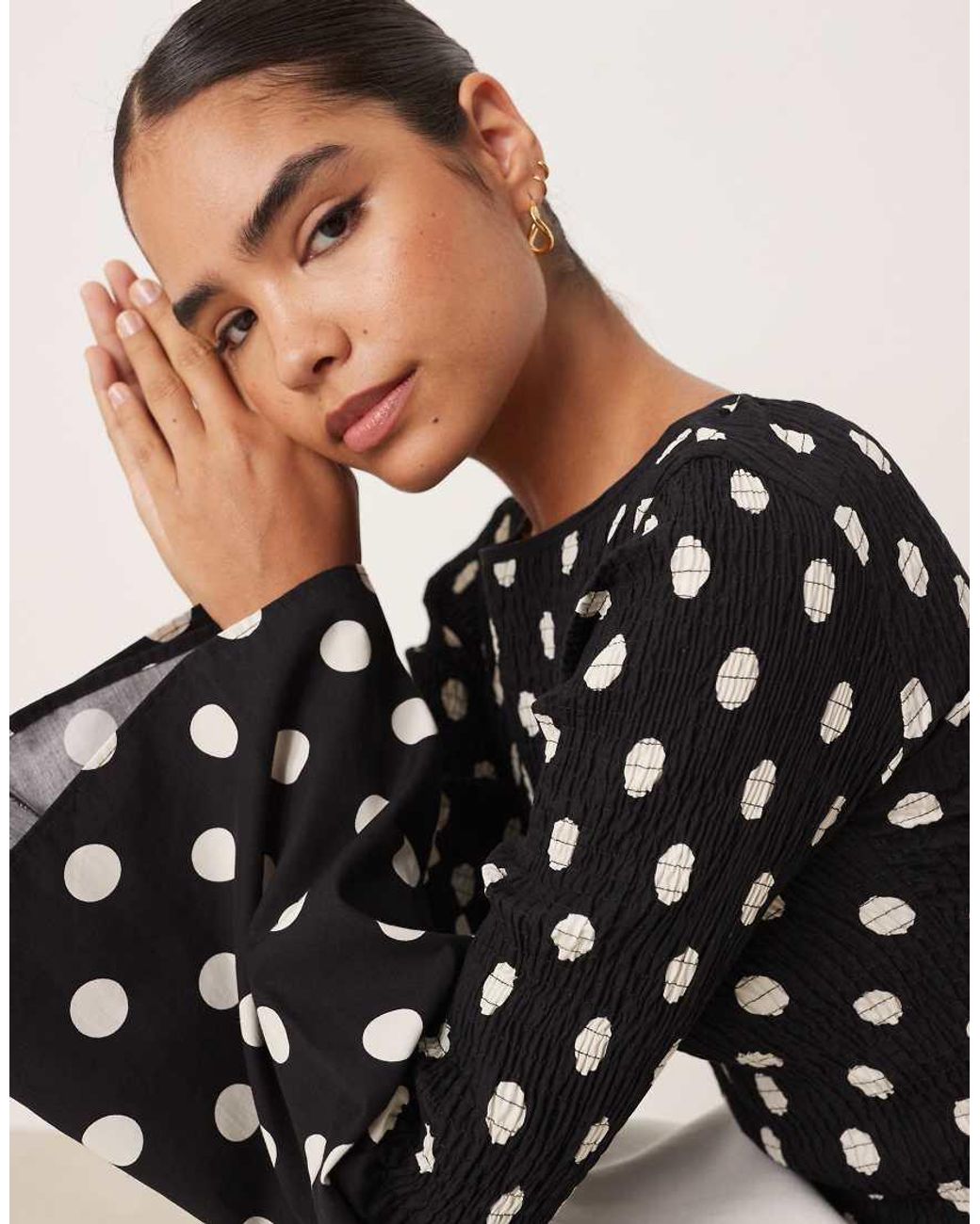 ASOS Black Shirred Bodice Long Sleeve