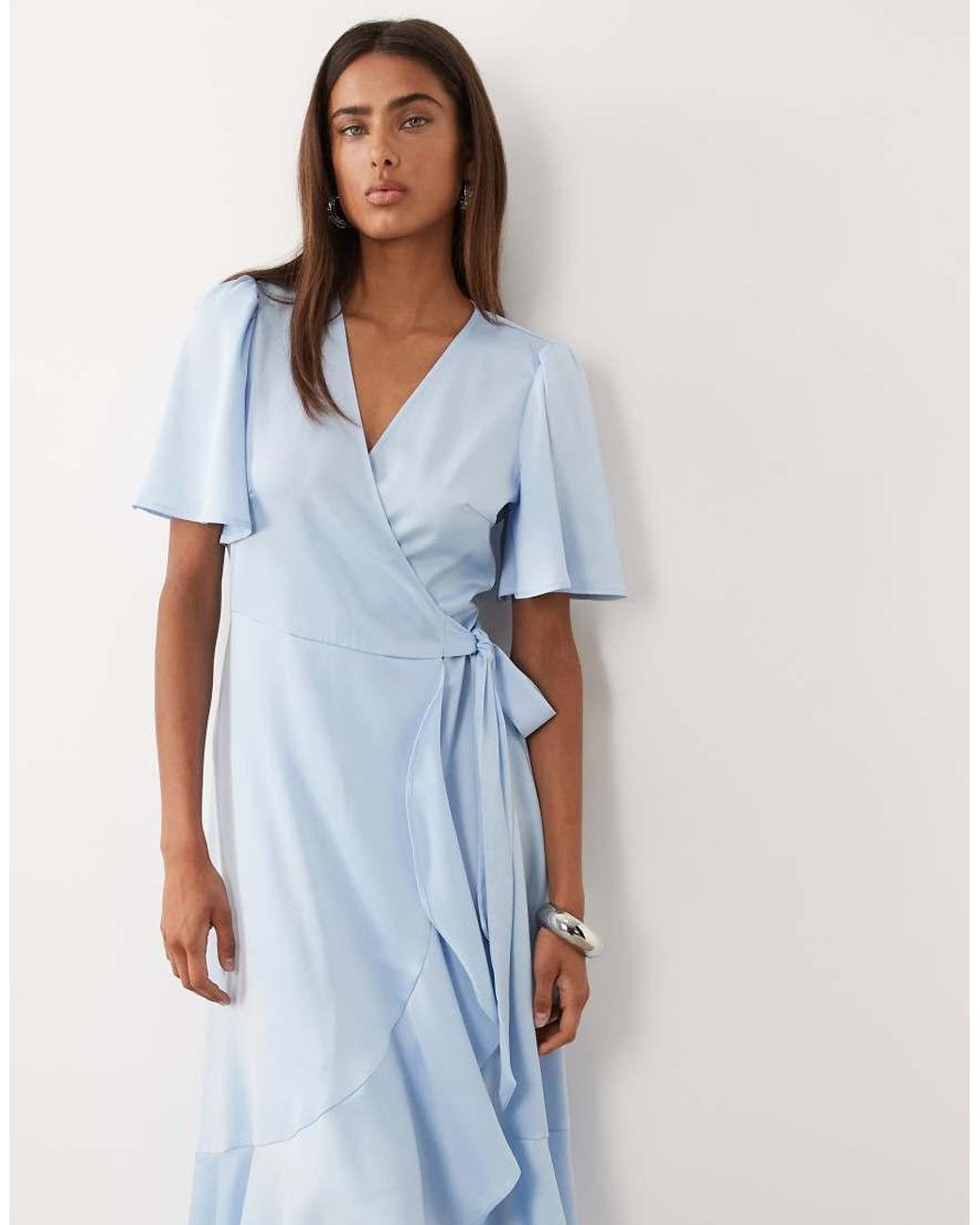 Y.A.S Blue Satin Wrap Midi Dress