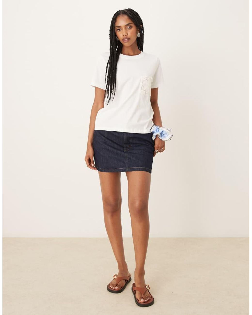 Jdy White Crochet Pocket Detail T-shirt
