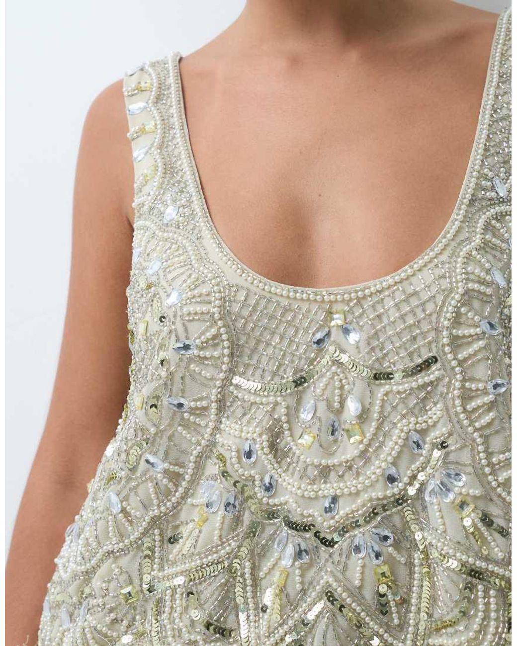 ASOS Yellow Feather Hem Scoop Neck Embellished Top
