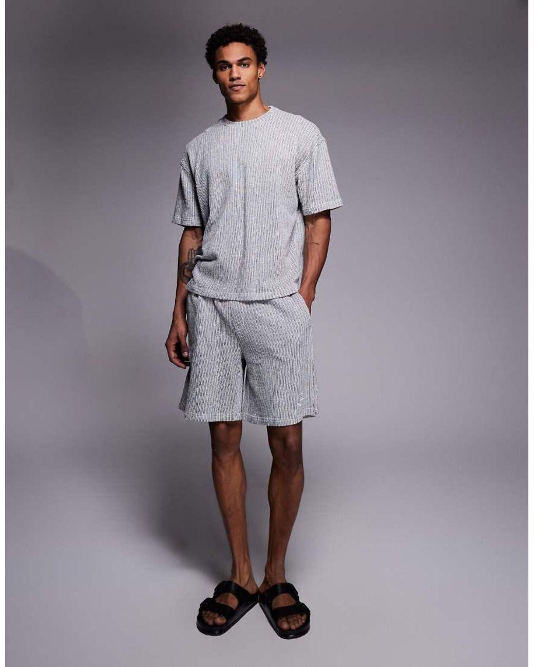 Good For Nothing Gray Knitted Boxy Oversized T-shirt for men